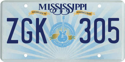MS license plate ZGK305