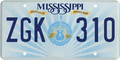 MS license plate ZGK310