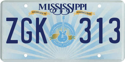 MS license plate ZGK313