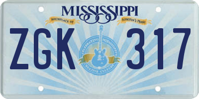 MS license plate ZGK317