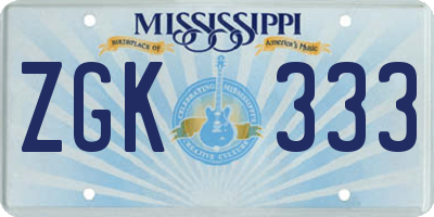 MS license plate ZGK333