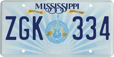 MS license plate ZGK334