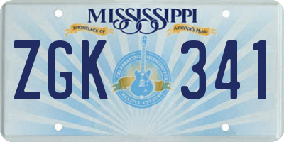 MS license plate ZGK341