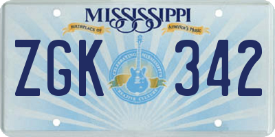 MS license plate ZGK342