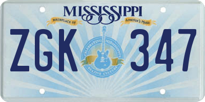 MS license plate ZGK347