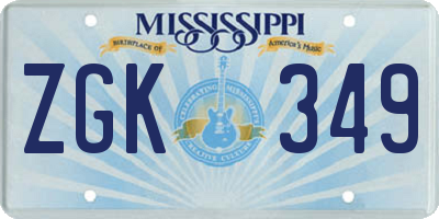 MS license plate ZGK349