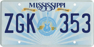 MS license plate ZGK353