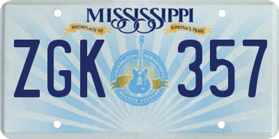 MS license plate ZGK357