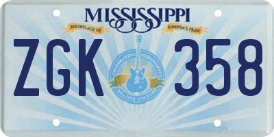 MS license plate ZGK358