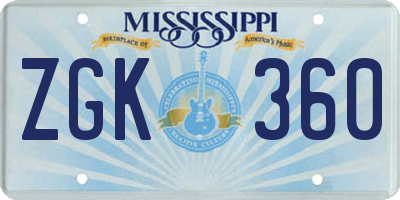 MS license plate ZGK360