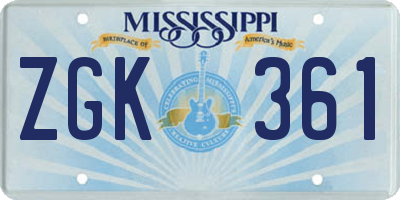 MS license plate ZGK361