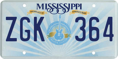 MS license plate ZGK364
