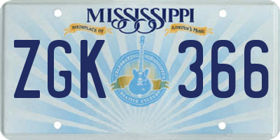 MS license plate ZGK366