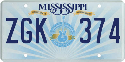 MS license plate ZGK374