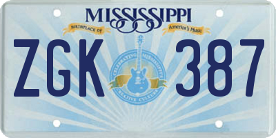 MS license plate ZGK387