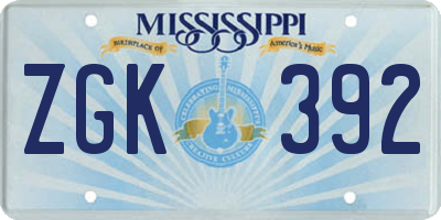 MS license plate ZGK392