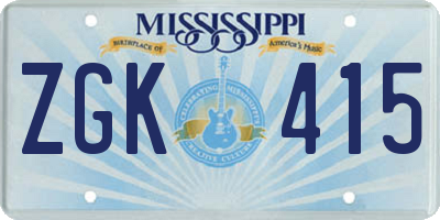 MS license plate ZGK415