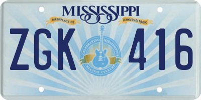 MS license plate ZGK416