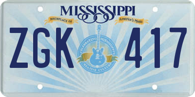 MS license plate ZGK417