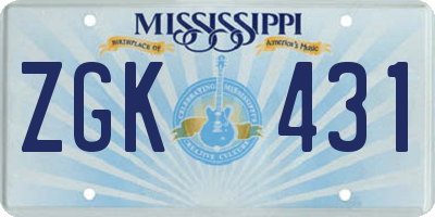 MS license plate ZGK431