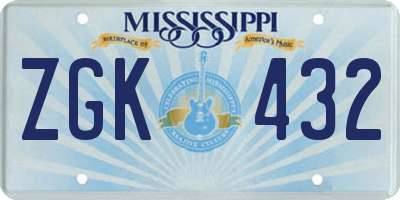 MS license plate ZGK432