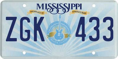 MS license plate ZGK433