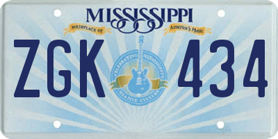 MS license plate ZGK434
