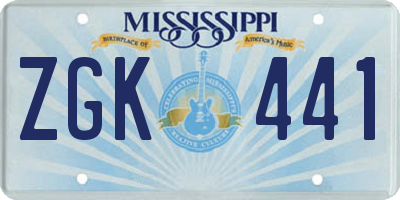 MS license plate ZGK441