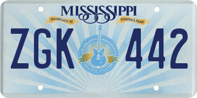 MS license plate ZGK442