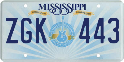 MS license plate ZGK443