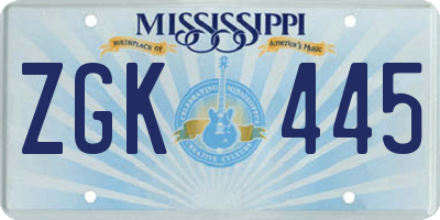 MS license plate ZGK445