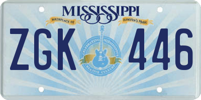 MS license plate ZGK446