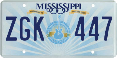 MS license plate ZGK447