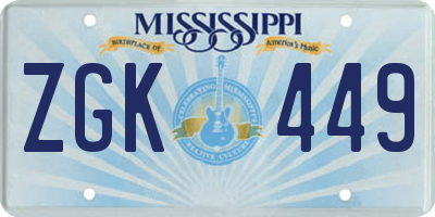 MS license plate ZGK449