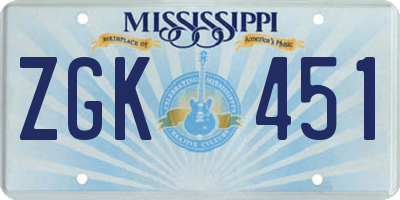MS license plate ZGK451