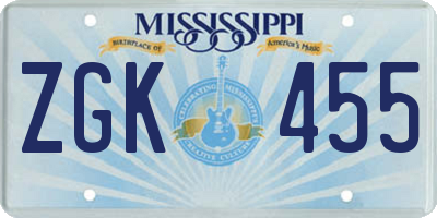 MS license plate ZGK455