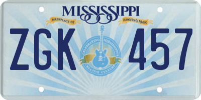 MS license plate ZGK457