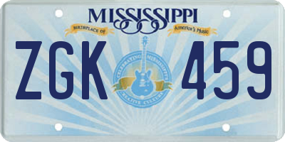 MS license plate ZGK459
