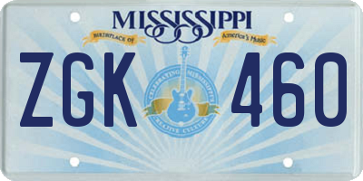 MS license plate ZGK460