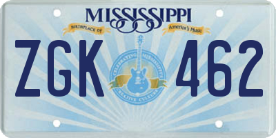 MS license plate ZGK462