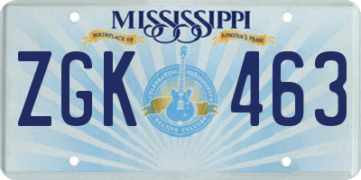 MS license plate ZGK463