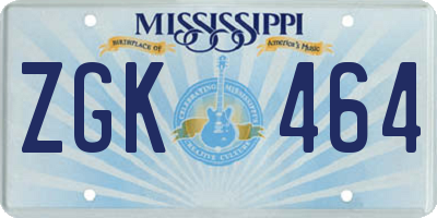 MS license plate ZGK464
