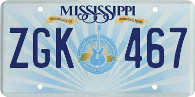 MS license plate ZGK467