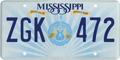 MS license plate ZGK472