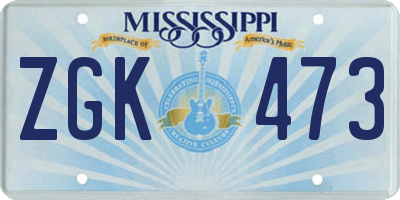 MS license plate ZGK473