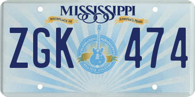 MS license plate ZGK474