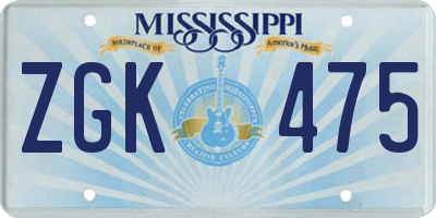 MS license plate ZGK475