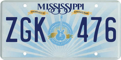 MS license plate ZGK476