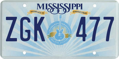 MS license plate ZGK477