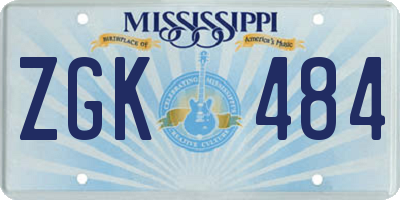 MS license plate ZGK484